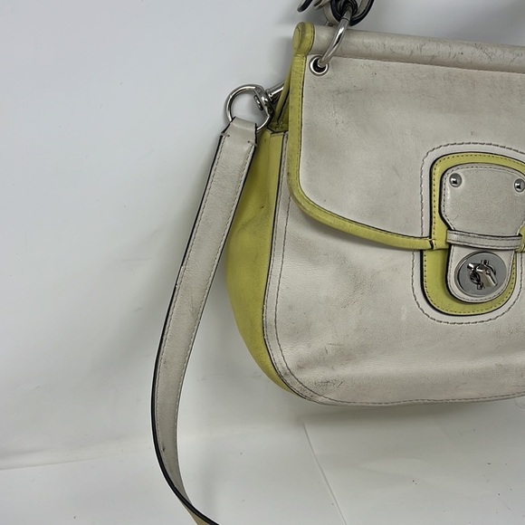 Coach Willis Cream & Lime Green Colorblocked Saddle Convertible Crossbody Bag - Picture 5 of 12